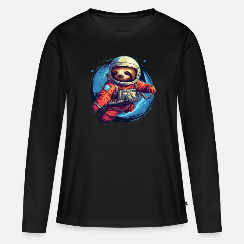 Faultier im All - Frauen Premium Bio Langarmshirt - Schwarz