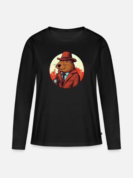 Reporter-Capybara Meerschweinchen - Frauen Premium Bio Langarmshirt - Schwarz