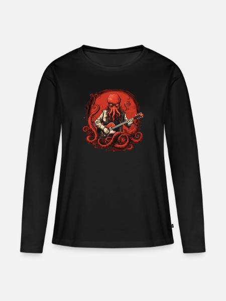 Musikalische Krake - Frauen Premium Bio Langarmshirt - Schwarz