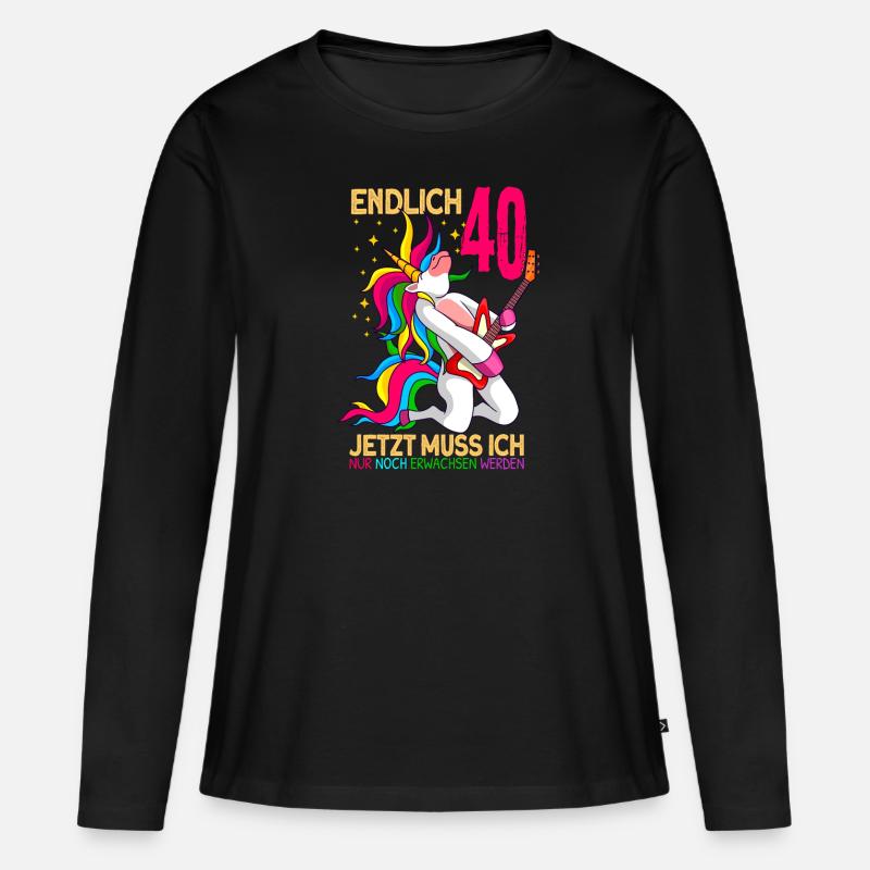 endlich 40 erwachsen Einhorn 40. Geburtstag - Frauen Premium Bio Langarmshirt - Schwarz
