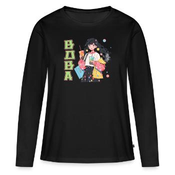 Anime et Boba Bubble Tea - T-shirt manches longues Premium bio Femme - noir - Devant - Julia (174cm)