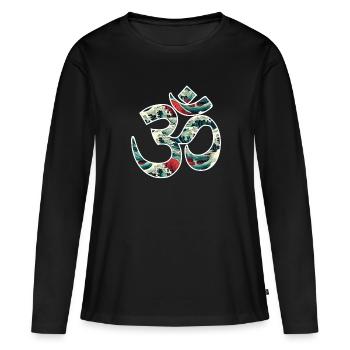 Résonance cosmique : le Om sacré - T-shirt manches longues Premium bio Femme - noir - Devant - Julia (174cm)