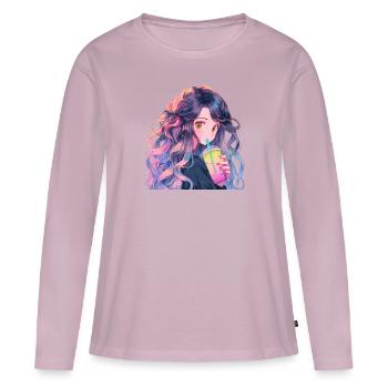 Anime et Boba Bubble Tea - T-shirt manches longues Premium bio Femme - rose poudré - Devant - Julia (174cm)