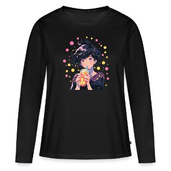 Anime et Boba Bubble Tea - T-shirt manches longues Premium bio Femme - noir - Devant - Julia (174cm)
