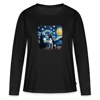 Boston Terrier Van gogh starry night - Women's Premium Organic Long Sleeve Shirt - black - Front - Julia (174cm)