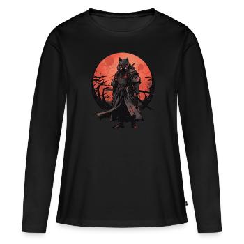 Asia 80s Japanese Retro Samurai Samurai - Women's Premium Organic Long Sleeve Shirt - black - Front - Julia (174cm)