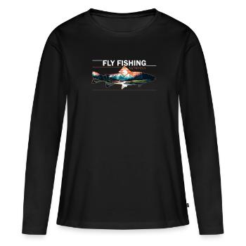 Fliegenfischen in Montana Landschaftliche - Frauen Premium Bio Langarmshirt - Schwarz - Vorne - Julia (174cm)