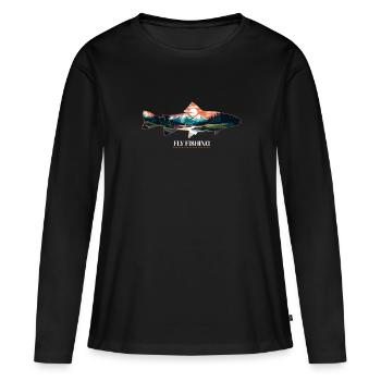Fliegenfischen auf Forellen: Der zeitlose - Frauen Premium Bio Langarmshirt - Schwarz - Vorne - Julia (174cm)