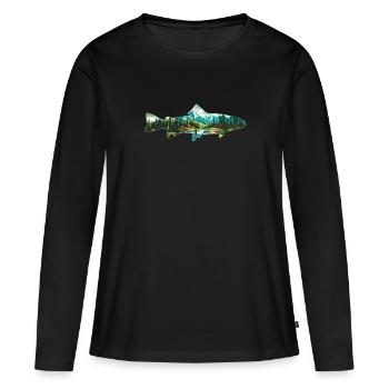Fliegenfischen auf Forellen: Retro-Liebe zum - Frauen Premium Bio Langarmshirt - Schwarz - Vorne - Julia (174cm)
