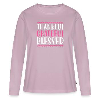 Thankful Grateful - Women's Premium Organic Long Sleeve Shirt - dusky pink - Front - Julia (174cm)