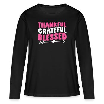 Thankful Grateful - Frauen Premium Bio Langarmshirt - Schwarz - Vorne - Julia (174cm)