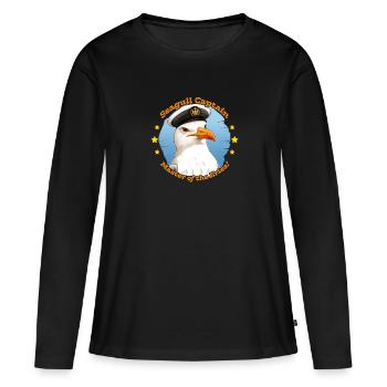 Seagull Captain - expert en frites sur la plage - T-shirt manches longues Premium bio Femme - noir - Devant - Julia (174cm)