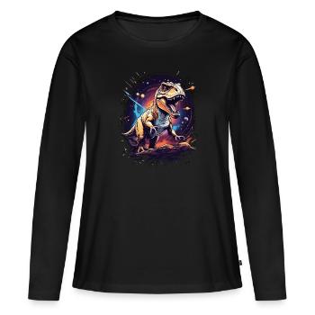 T-Rex sur une falaise rocheuse dans l’espace - T-shirt manches longues Premium bio Femme - noir - Devant - Julia (174cm)