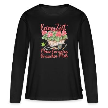 Gärtnerin Geranien Gartenliebhaber Blumenbeet - Frauen Premium Bio Langarmshirt - Schwarz - Vorne - Julia (174cm)