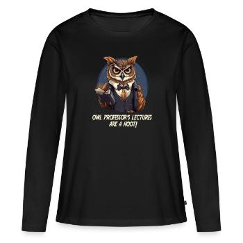 Enseignant hibou avec dire école - T-shirt manches longues Premium bio Femme - noir - Devant - Julia (174cm)