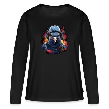 Taube pilot mit Headset - Frauen Premium Bio Langarmshirt - Schwarz - Vorne - Julia (174cm)