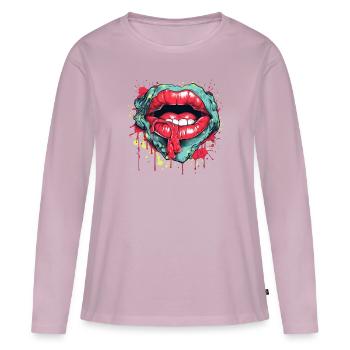 Embrasser la bouche bouche avec des éclaboussures de couleur trippantes Psy - T-shirt manches longues Premium bio Femme - rose poudré - Devant - Julia (174cm)