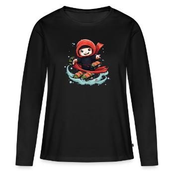 Ninja sympathique de sushi - T-shirt manches longues Premium bio Femme - noir - Devant - Julia (174cm)