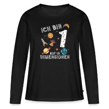 Ich bin 1 Auf in neue Dimensionen 1. Geburtstag - Frauen Premium Bio Langarmshirt - Schwarz - Vorne - Julia (174cm)