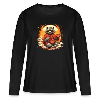 Raccoon in kimono - Women's Premium Organic Long Sleeve Shirt - black - Front - Julia (174cm)