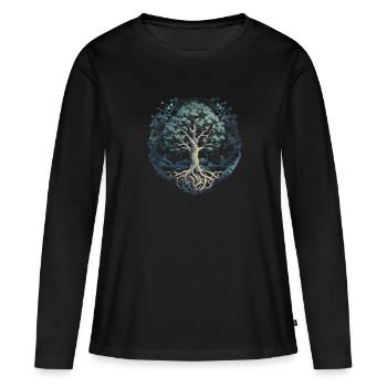 Baum des Lebens Yggdrasil Wikinger Midgard Thor - Frauen Premium Bio Langarmshirt - Schwarz - Vorne - Julia (174cm)