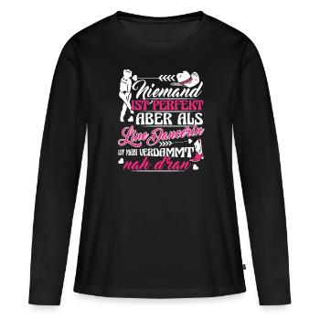 Line Dance Niemand ist perfekt aber als Line Dance - Frauen Premium Bio Langarmshirt - Schwarz - Vorne - Julia (174cm)