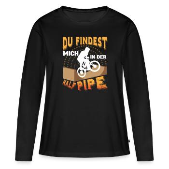 BMX Fahrrad findest mich in der Halfpipe - Frauen Premium Bio Langarmshirt - Schwarz - Vorne - Julia (174cm)