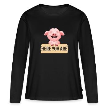 Hier Bist Du Freund Schweinchen Kein Fleischesser - Frauen Premium Bio Langarmshirt - Schwarz - Vorne - Julia (174cm)