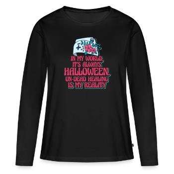 Infirmière Halloween Party Gag - T-shirt manches longues Premium bio Femme - noir - Devant - Julia (174cm)