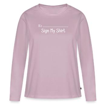 Signer ma chemise anniversaire l’obtention du diplôme Signature personnalisé - T-shirt manches longues Premium bio Femme - rose poudré - Devant - Julia (174cm)