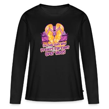 Flip Flops Strandliebhaber Urlaub Sommermodus - Frauen Premium Bio Langarmshirt - Schwarz - Vorne - Julia (174cm)