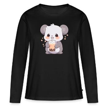 Kawaii Koala trinkt Boba Bubble Tea Chibi - Frauen Premium Bio Langarmshirt - Schwarz - Vorne - Julia (174cm)