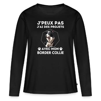 chien doux border collie 3 - T-shirt manches longues Premium bio Femme - noir - Devant - Julia (174cm)