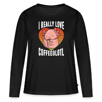 J’aime beaucoup coffeeolotl en rétro - T-shirt manches longues Premium bio Femme - noir - Devant - Julia (174cm)