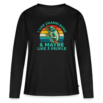 J’aime les caméléons T-shirt rétro - T-shirt manches longues Premium bio Femme - noir - Devant - Julia (174cm)