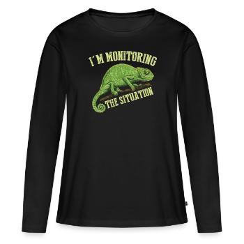 J’ai surveillé la situation, T-shirt caméléon - T-shirt manches longues Premium bio Femme - noir - Devant - Julia (174cm)