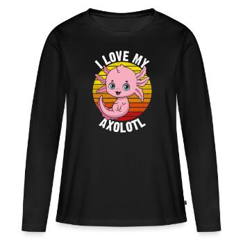 J’aime mon axolotl en t-shirt rétro - T-shirt manches longues Premium bio Femme - noir - Devant - Julia (174cm)