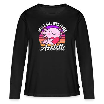 Juste une fille qui aime les axolotls en rétro - T-shirt manches longues Premium bio Femme - noir - Devant - Julia (174cm)