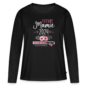 Future Mamie 2024 Cadeau Nouvelle Naissance Mamie - T-shirt manches longues Premium bio Femme - noir - Devant - Julia (174cm)