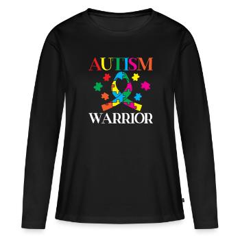 Autisme Guerrier Autiste Ninja Syndrome d’Asperger - T-shirt manches longues Premium bio Femme - noir - Devant - Julia (174cm)