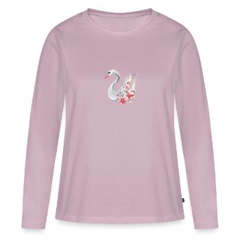 Cygne élégant avec des fleurs - T-shirt manches longues Premium bio Femme - rose poudré - Devant - Julia (174cm)