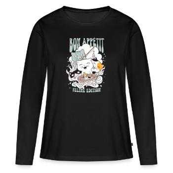 Bon Appétit édition féline - T-shirt manches longues Premium bio Femme - noir - Devant - Julia (174cm)