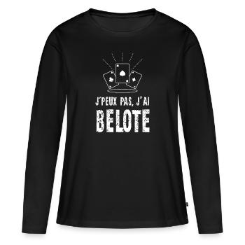 Jeu de cartes poker belote - T-shirt manches longues Premium bio Femme - noir - Devant - Julia (174cm)