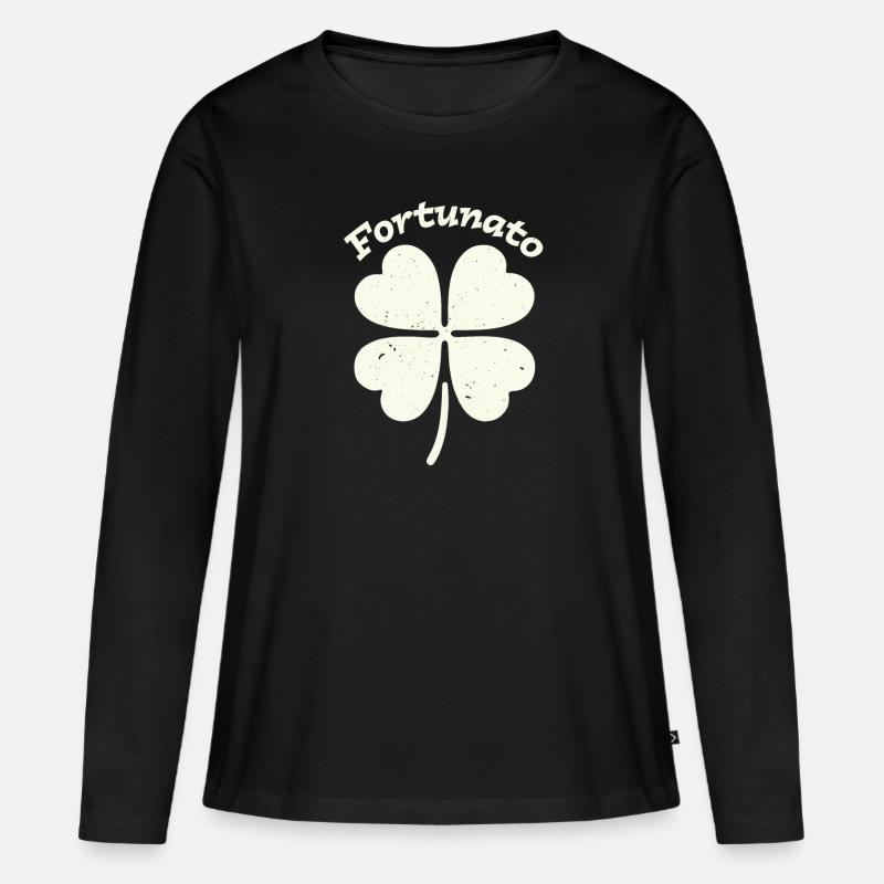 Fortunato Emblem Distressed Four-Leaf - Women's Premium Organic Long Sleeve Shirt - black