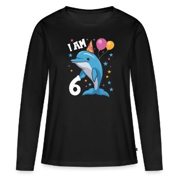 J'ai 6 ans Delfine Delfin 6ème anniversaire - T-shirt manches longues Premium bio Femme - noir - Devant - Julia (174cm)