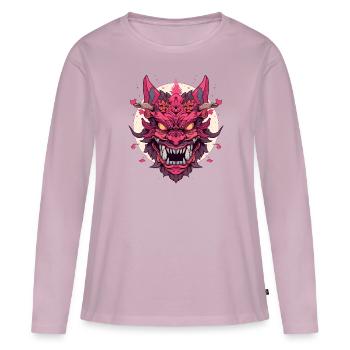 Japanese Hannya Demon Samurai Warrior Oni Mask - Women's Premium Organic Long Sleeve Shirt - dusky pink - Front - Julia (174cm)