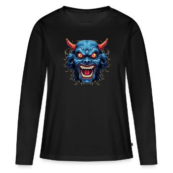 Japanese Hannya Demon Samurai Warrior Oni Mask - Women's Premium Organic Long Sleeve Shirt - black - Front - Julia (174cm)
