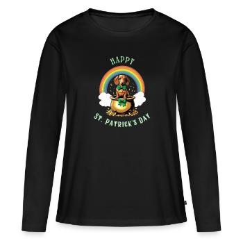 Pot d’or Teckel de la Saint-Patrick - T-shirt manches longues Premium bio Femme - noir - Devant - Julia (174cm)
