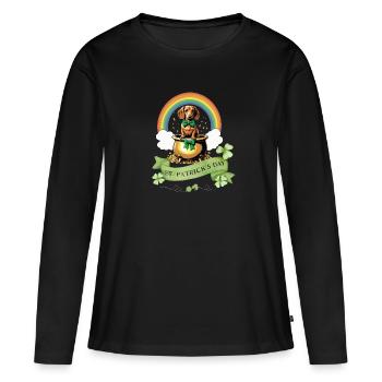 Pot d’or Teckel de la Saint-Patrick - T-shirt manches longues Premium bio Femme - noir - Devant - Julia (174cm)
