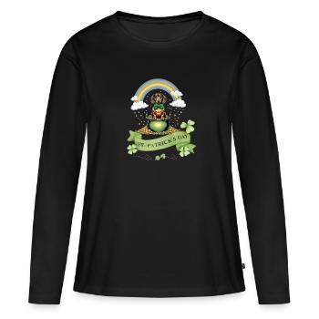 Teckel arc-en-ciel I Pot d’or Saint-Patrick - T-shirt manches longues Premium bio Femme - noir - Devant - Julia (174cm)